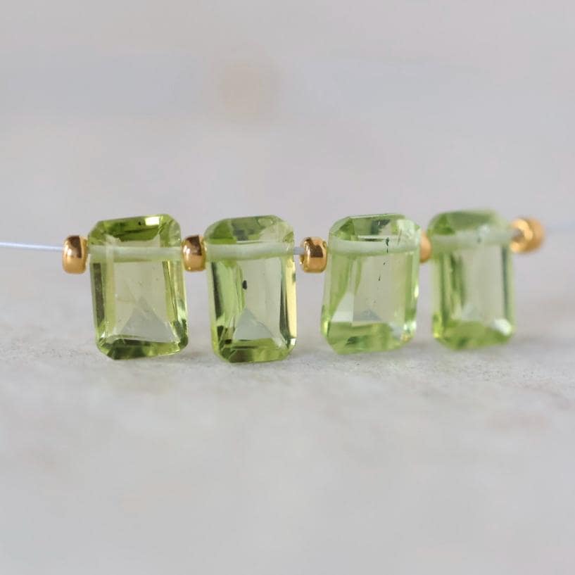 Tiny AAA Peridot Briolette Beads Faceted Baguette Rectangle Drops 4 PCs Natural Gemstone for DIY Jewelry Making Earring Supplies