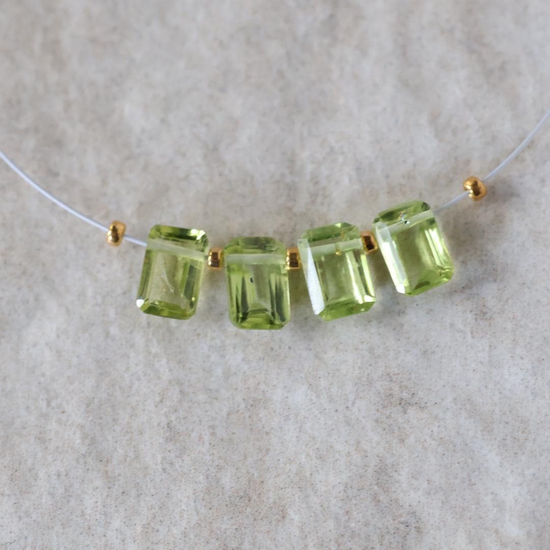 Tiny AAA Peridot Briolette Beads Faceted Baguette Rectangle Drops 4 PCs Natural Gemstone for DIY Jewelry Making Earring Supplies