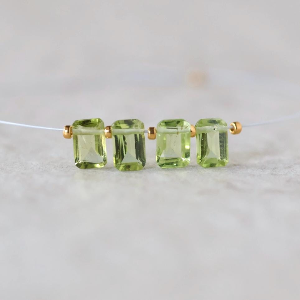 Tiny AAA Peridot Briolette Beads Faceted Baguette Rectangle Drops 4 PCs Natural Gemstone for DIY Jewelry Making Earring Supplies