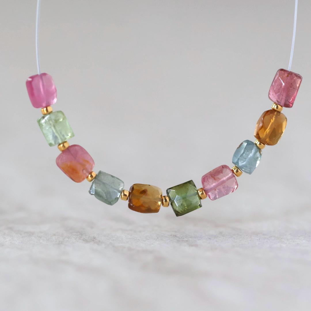 Tiny Multi Color Tourmaline Square Beads Faceted 10 PCs Colorful NaturalGemstone for DIY Jewelry Making