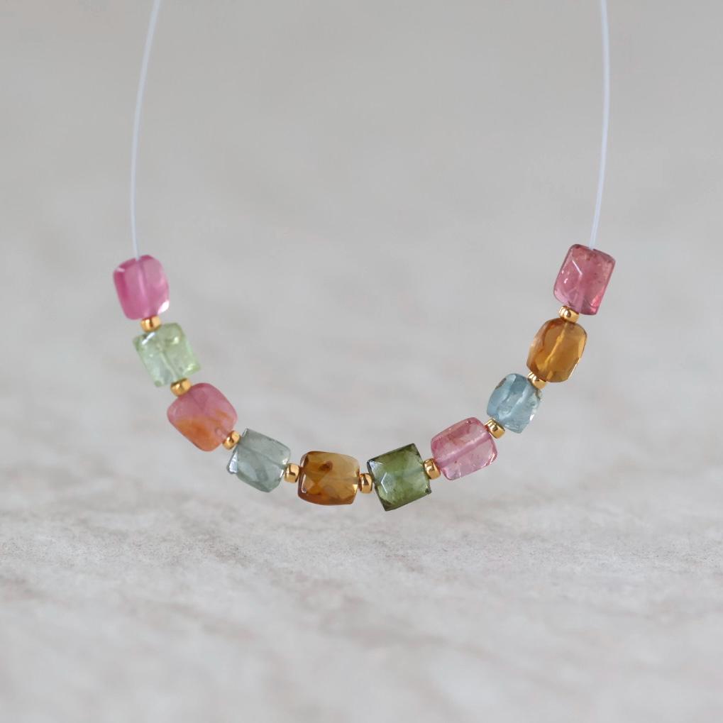Tiny Multi Color Tourmaline Square Beads Faceted 10 PCs Colorful NaturalGemstone for DIY Jewelry Making