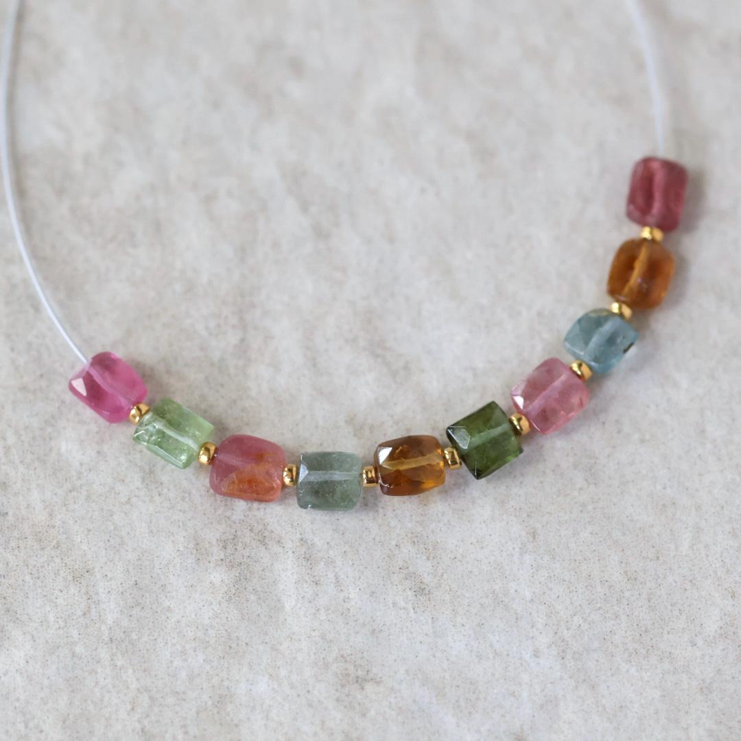 Tiny Multi Color Tourmaline Square Beads Faceted 10 PCs Colorful NaturalGemstone for DIY Jewelry Making