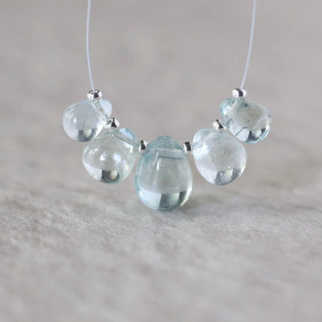 Tiny Natural Aquamarine Faceted Briolette Beads Tear Drops Pear 5-7mm Sparkly Gemstone Beads March Birthstone DIY Jewelry