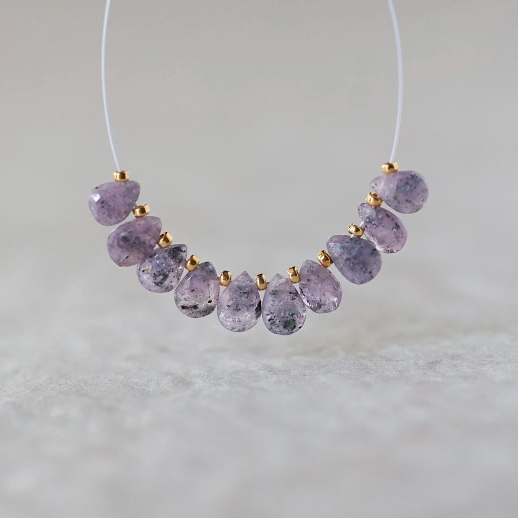 Tiny Natural Purple Sapphire Beads Faceted Briolettes Teardrops Drops 10 Pcs 5-6mm Gemstone for DIY Jewelry Making