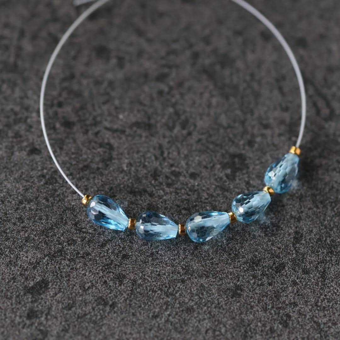 Tiny Natural Swiss Blue Topaz Faceted Teardrop Beads Oval 5 Pcs Gemstone for DIY Jewelry Making