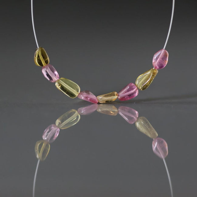 Tiny Rare Congo Pink Yellow Tourmaline Beads Smooth Nuggets Oval 8 Pcs Genuine Gemstone DIY Jewelry Making Gift October Birthstone