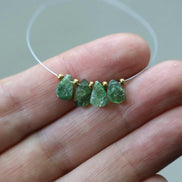 Tiny Raw Tsavorite Briolette Beads Green Garnet Drops Teardrops 4 PCs Natural Gemstone For DIY Jewelry Making Earrings January Birthstone