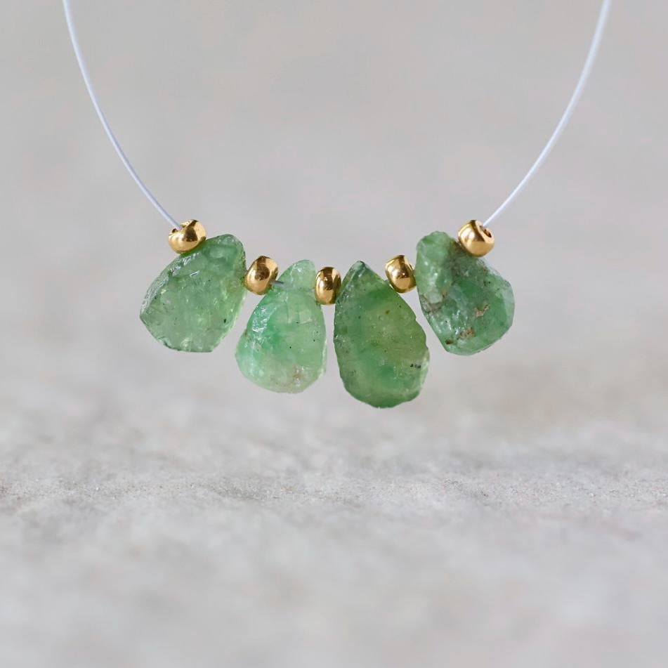 Tiny Raw Tsavorite Briolette Beads Green Garnet Drops Teardrops 4 PCs Natural Gemstone For DIY Jewelry Making Earrings January Birthstone