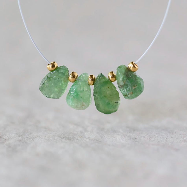Tiny Raw Tsavorite Briolette Beads Green Garnet Drops Teardrops 4 PCs Natural Gemstone For DIY Jewelry Making Earrings January Birthstone