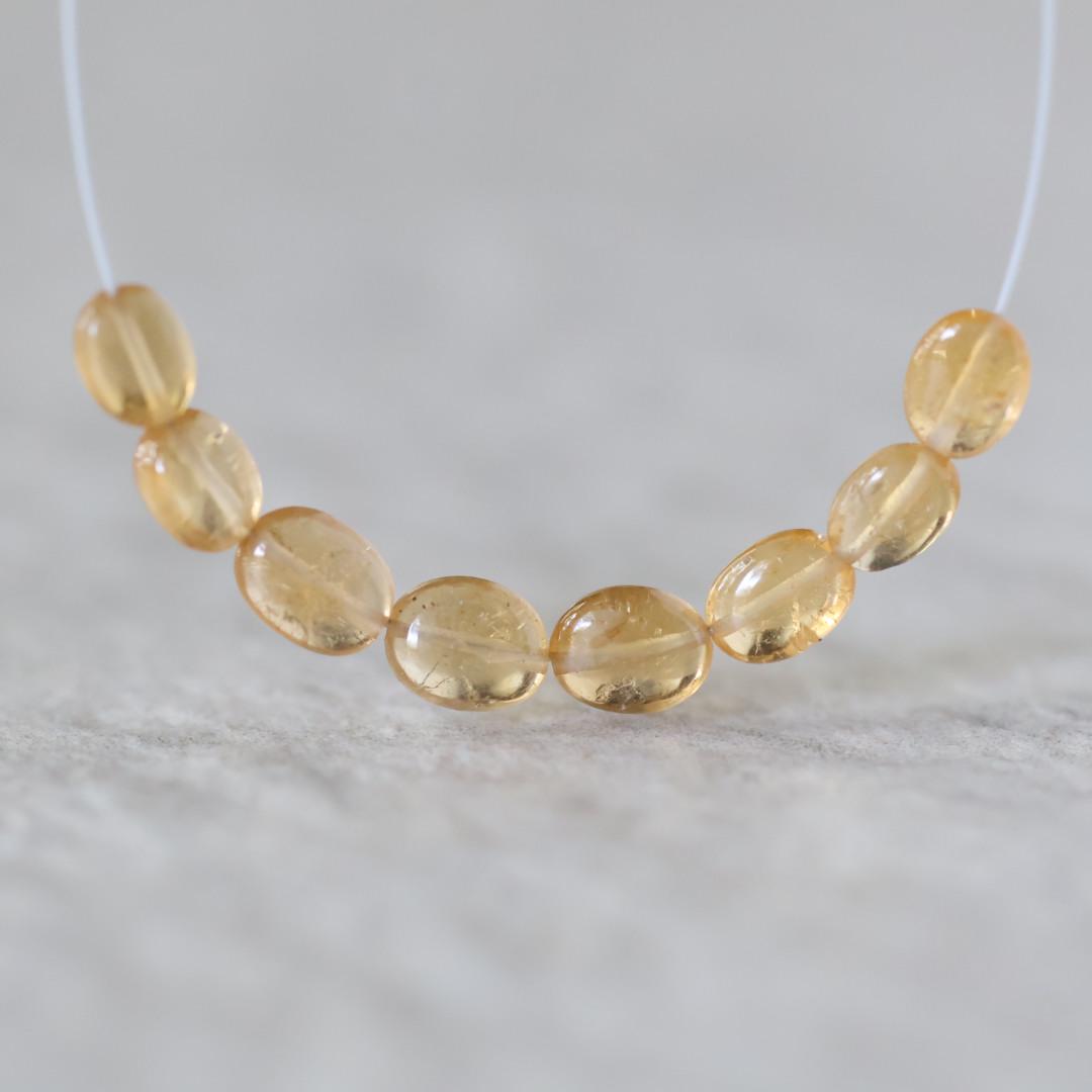 Yellow Tourmaline Beads - Smooth Oval Natural Gemstone 4 Pcs