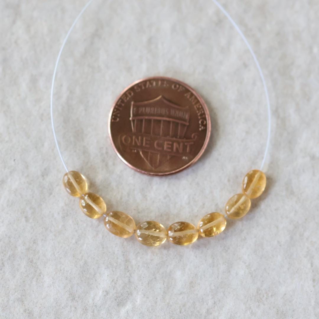 Yellow Tourmaline Beads - Smooth Oval Natural Gemstone 4 Pcs